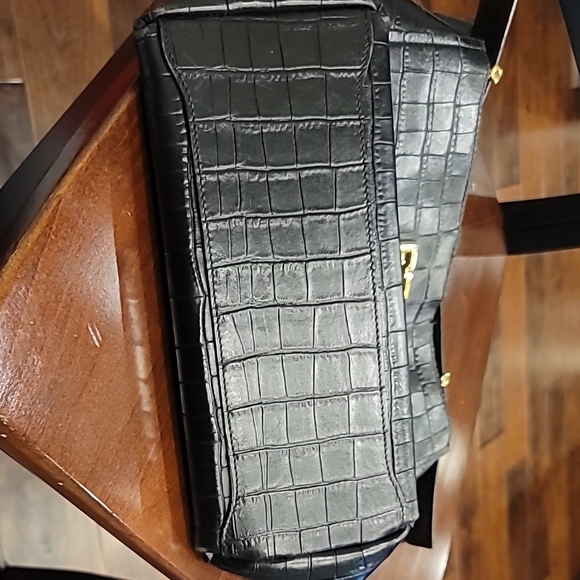 Furla Black Leather Crocodile Embossed Handbag - Picture 5 of 11